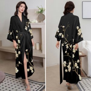 Robe de Chambre Femme en Satin – Kimono de Nuit Élégant et Confortable