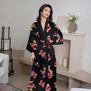 Robe de Chambre Femme en Satin – Kimono de Nuit Élégant et Confortable