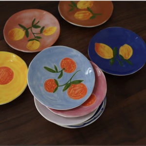 Assiettes en Céramique Peintes à la Main avec Motifs de Fruits Colorés – 6 pouces